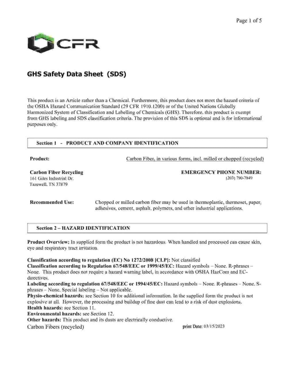 GHS Safety Data Sheet (SDS)